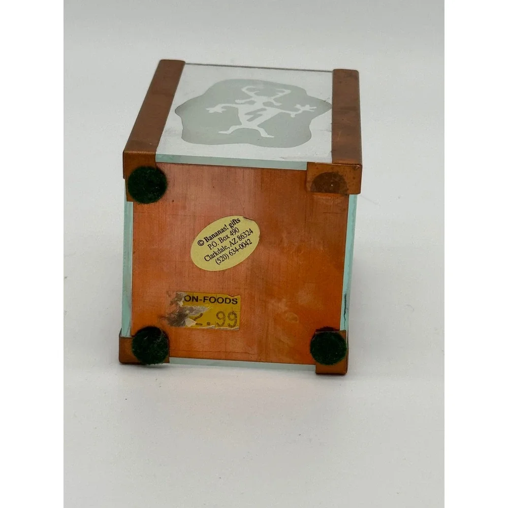 Vintage 90s Copper Etched Glass Kokopelli Box Bananas Gifts Clarkdale Arizona